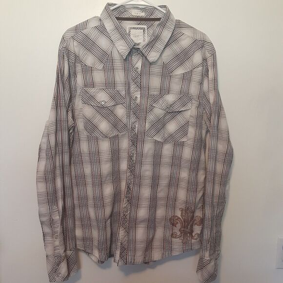 Buckle BKE Men Shirt XL Gray Plaid Slim Fit Pearl Snap Long Sleeve Western - Picture 1 of 10